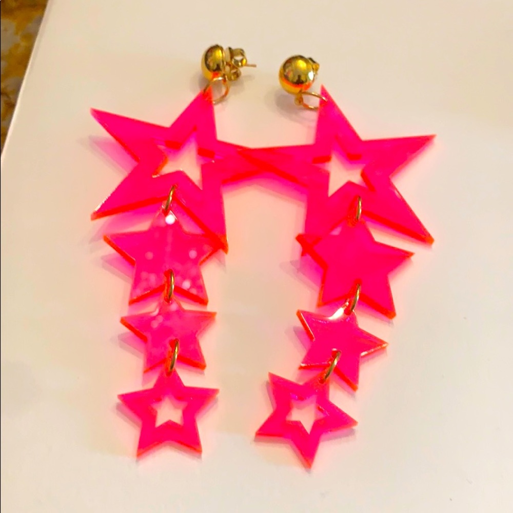Lairuicci hot pink star drop earrings